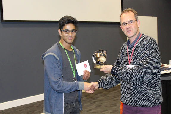 Winner 1 Whitchurch School student Raihaan Biju with Frank