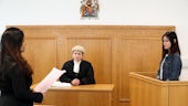 Students in a mock courtroom