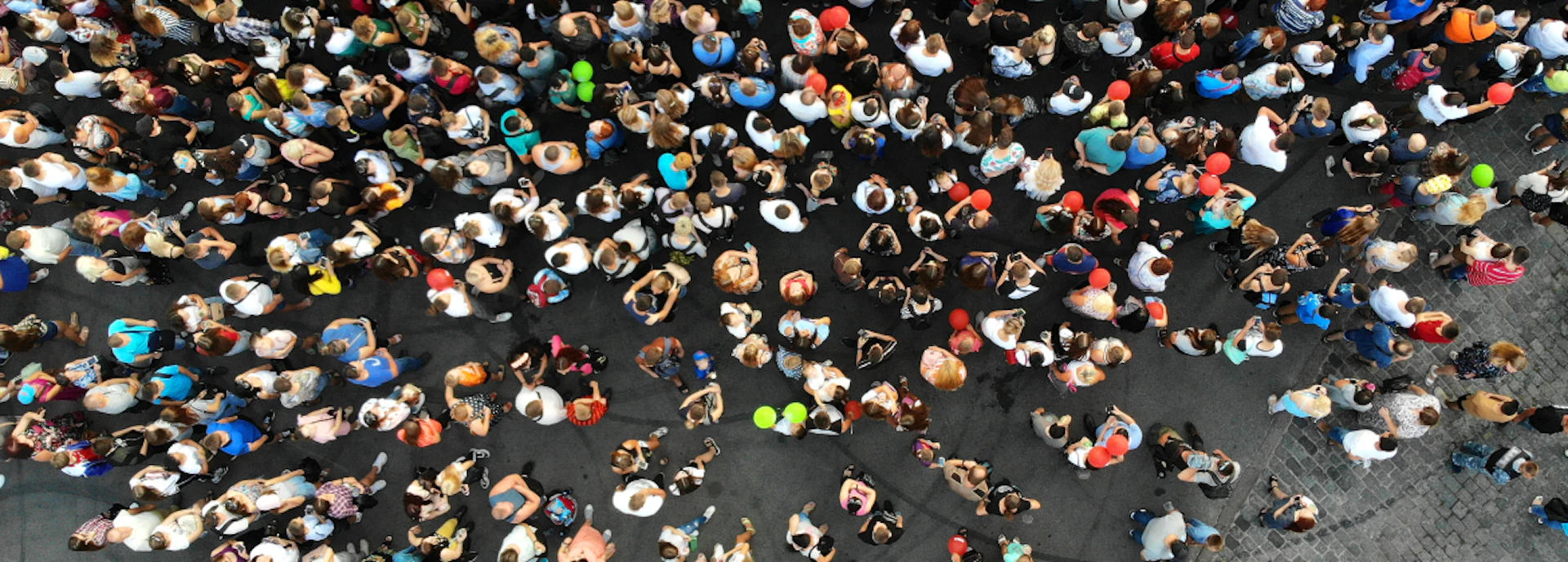 Large group of people top view.