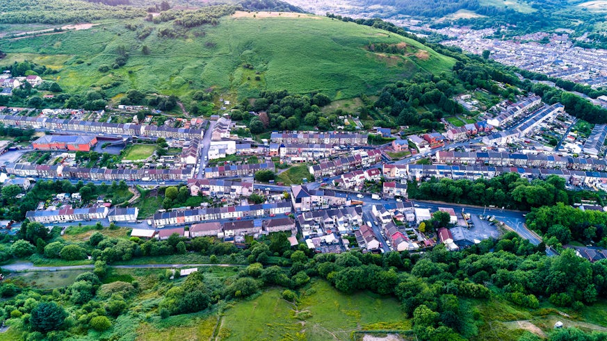 Aerial photograph of South Wales community.