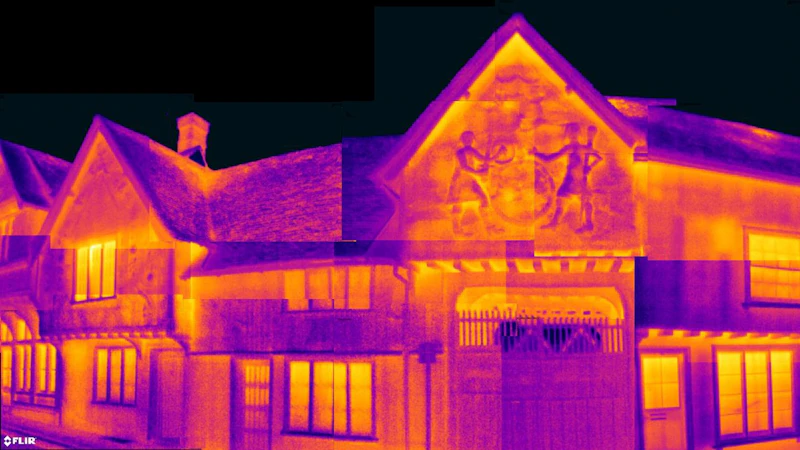 infra-red view of building suggesting heat loss