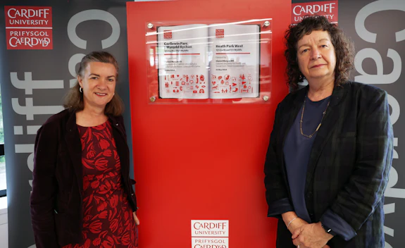  Vice-Chancellor Professor Wendy Larner and Eluned Morgan MS, Cabinet Secretary for Health and Social Care, at the launch of the Heath Park West site opening