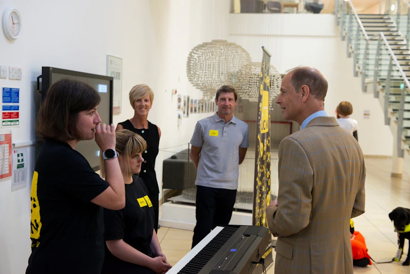His Royal Highness, the Duke of Edinburgh, meeting members of the UCAN Charity in the School of Optom building