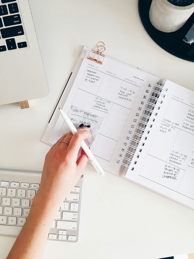 An image of a diary with work appointments.