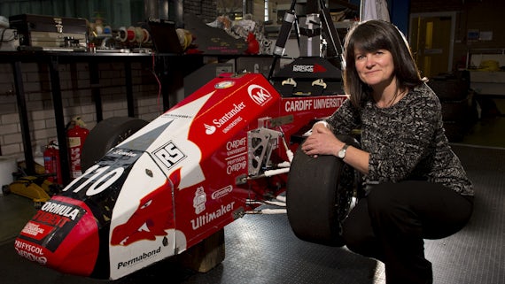 Karen Holford with formula 1 car