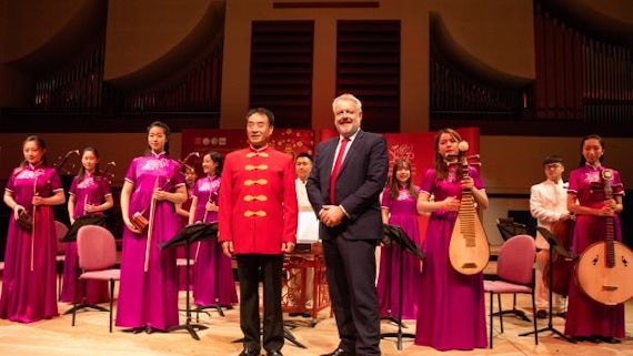 Shandong University Orchestra with First Minister for Wales, the Right Honourable Carwyn Jones