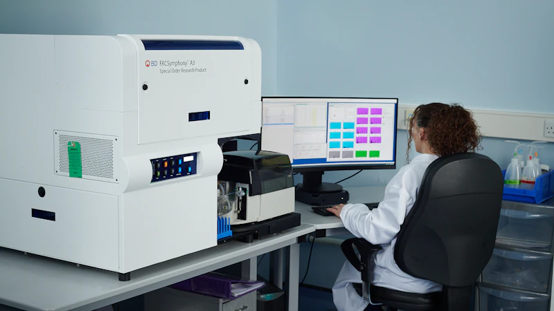 Lab technician using the FACSymphony A3 cell analyzer