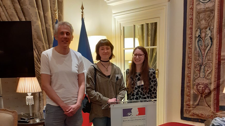 Gemma Buil Ferri and Zoe Titmus with French lecturer, Hamid Sahki