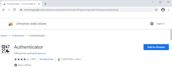 Screenshot of the Google Chrome web store website