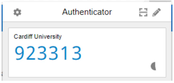 Screenshot of the Authenticator add-on window showing a 6-digit code