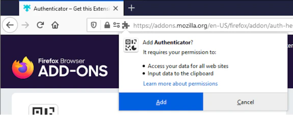 Screenshot of the 'Add authenticator' message