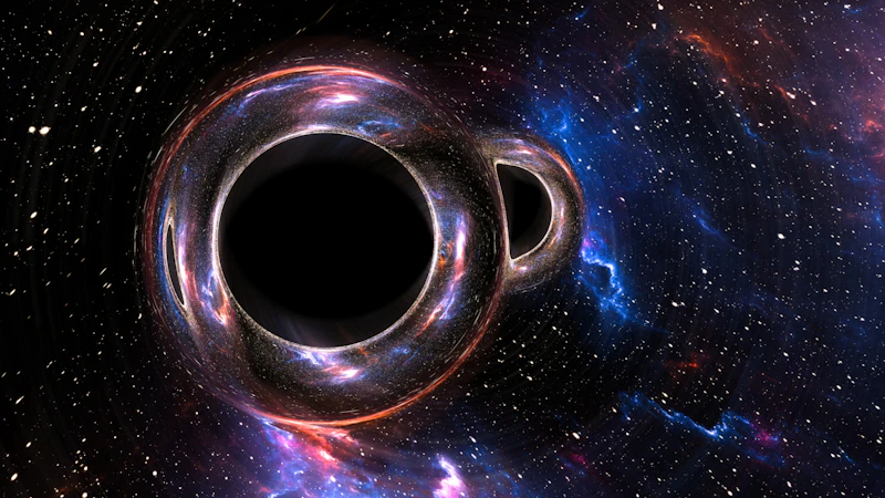 An artist's impression of a binary black hole merger. 