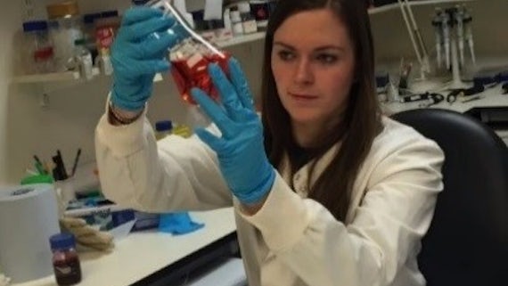 Photograph of Dr Emma Yhnell in the laboratory