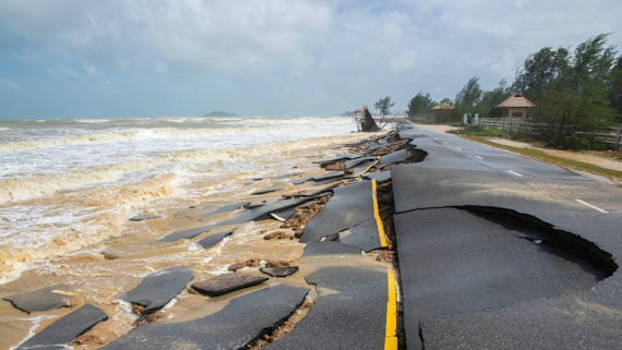 Coastal road damaged by earthquake