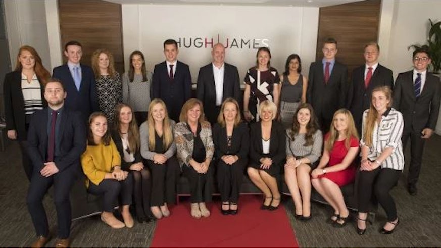 The School's relationship with Hugh James is longstanding. Pictured here are students (accompanied by staff) embarking on their paralegal work placements at the firm in 2016.