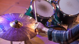 Student at Cardiff University School of Music Playing Drums