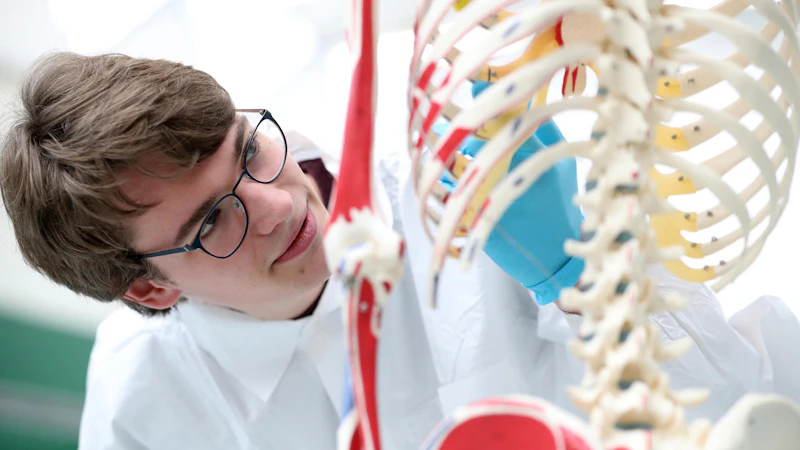 Female student working on skeleton