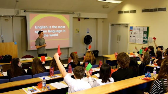 Enthusiastic students participate at the language study day