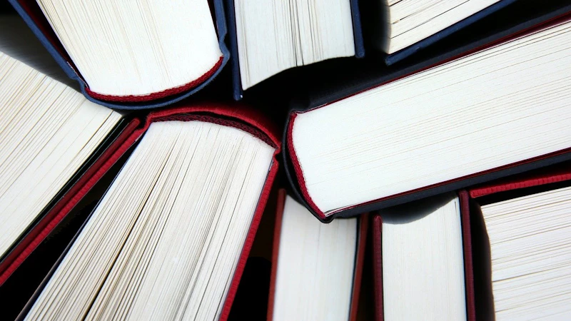 View from above of hardback books