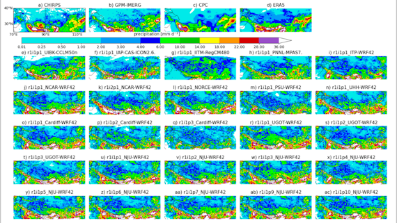 Accumulated precipitation between July 18-24, 2008 from four observational datasets