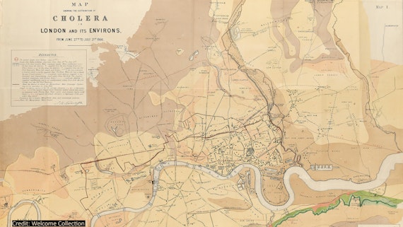 Map showing the distribution of cholera in London June-July 1866 (Credit Wellcome Collection)