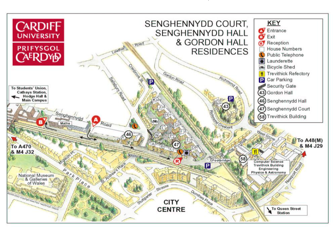 Map showing location of Senghennydd Court residences