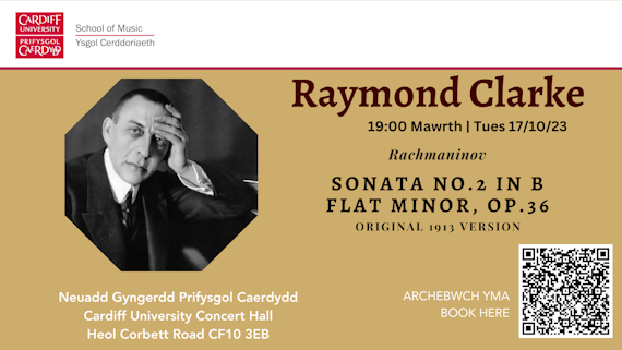 Poster for Raymond Clarke Concert 7pm 17/10/23 at Cardiff University Concert Hall