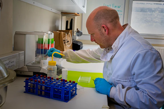 Professor Richard Madgwick carries out analysis in the lab at Cardiff University