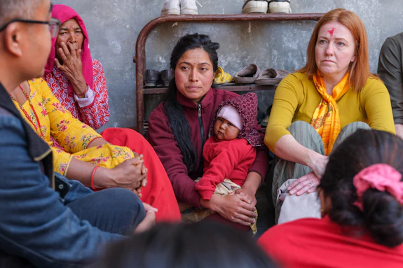 Dr Jennifer Edwards visits a women's group in Nepal