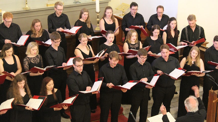 Members of Cardiff University Chamber Choir performing