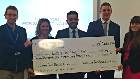 Enterprise team and Dr Matt Smalley with cheque