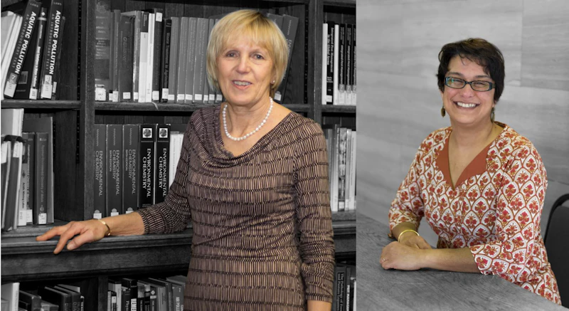 Cathy Cobley and Ambreena Manji pictured for the Women@Cardiff photographic exhibition.
