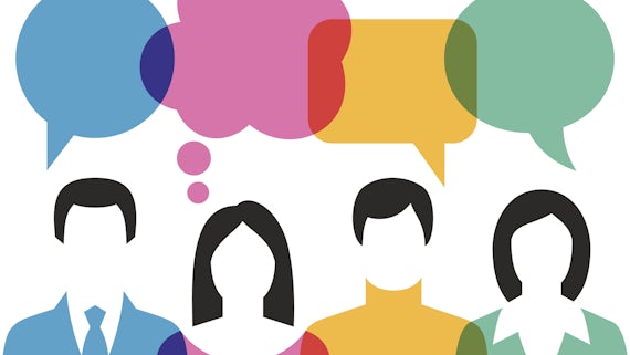 Illustration of People conversing with speech bubbles