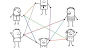 Animated characters connected by web