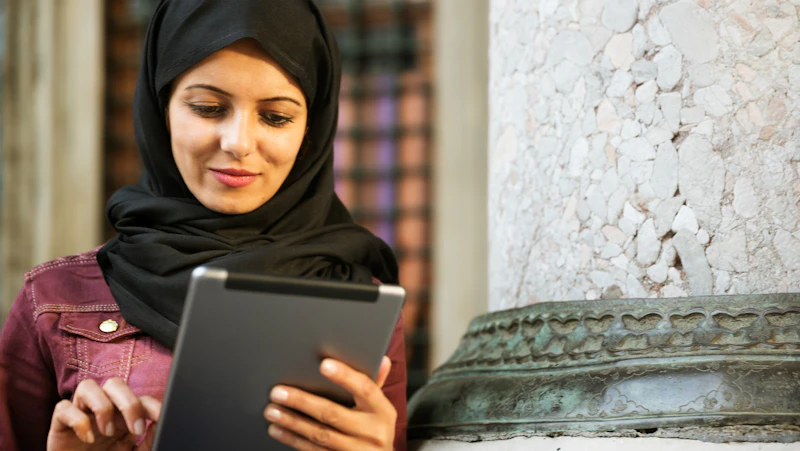 Woman looking at a tablet