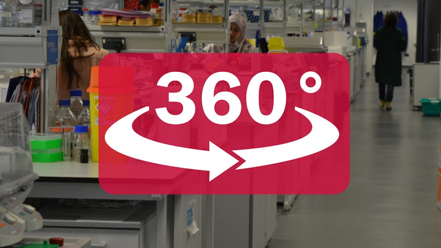An image of the laboratory with a 360 degree logo overlaid