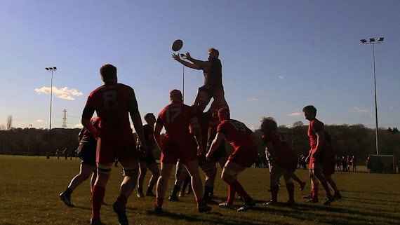 Cardiff students rugby team in a line out