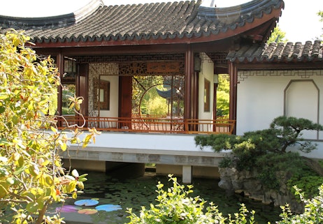 A traditional Chinese with pond and window