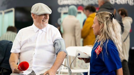 S4C presenter has his blood pressure taken at the National Eisteddfod