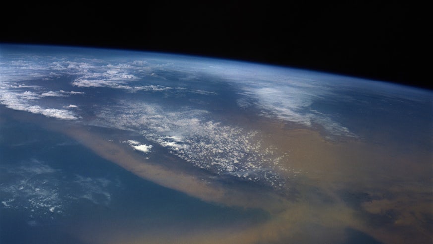 A satellite image of a sandstorm on Earth taken from space