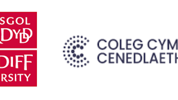 Logo Prifysgol Caerdydd / Cardiff University + Coleg Cymraeg Cenedlaethol