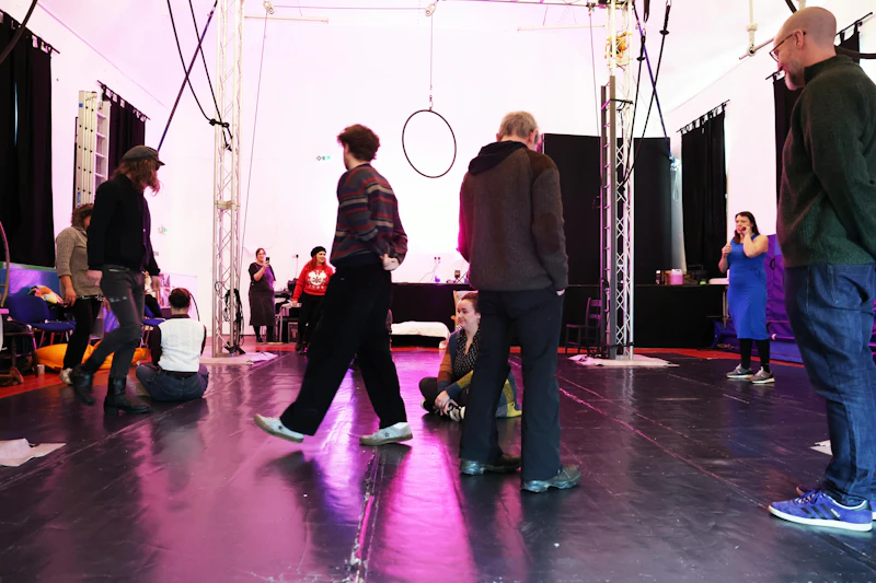 People walking around a studio