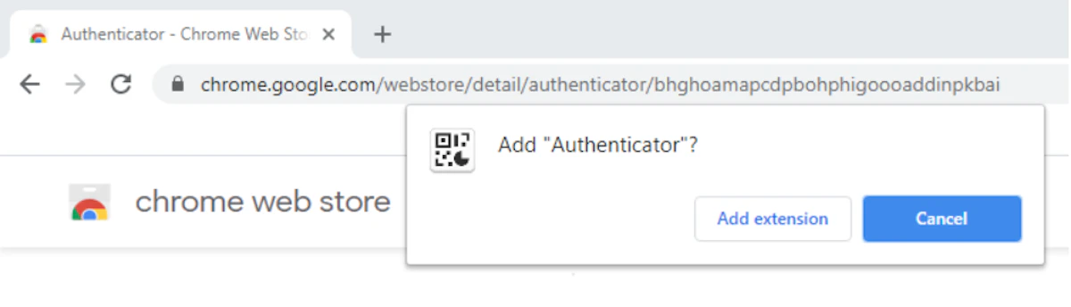 Screenshot of the 'Add authenticator extension' message
