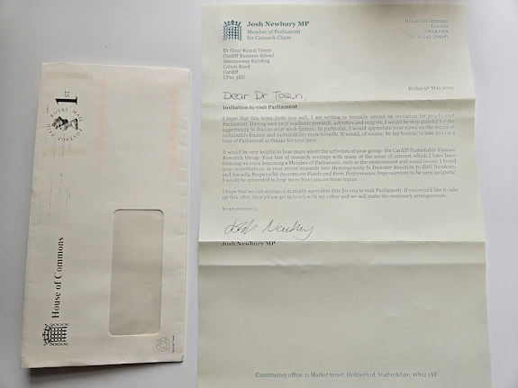 An invitation to the Houses of Parliament