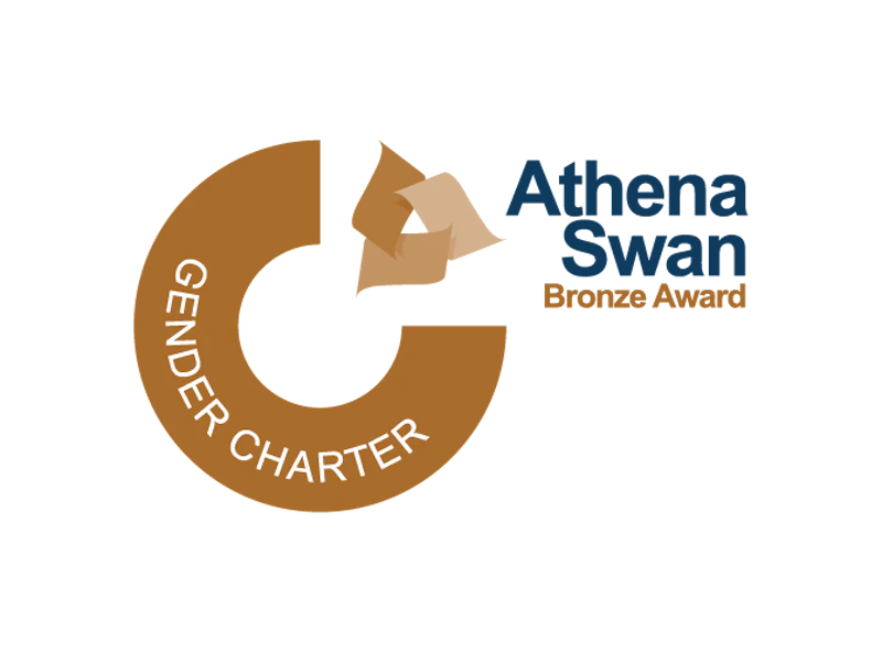 The Athena Swan logo - bronze-coloured circular logo with Athena Swan in text
