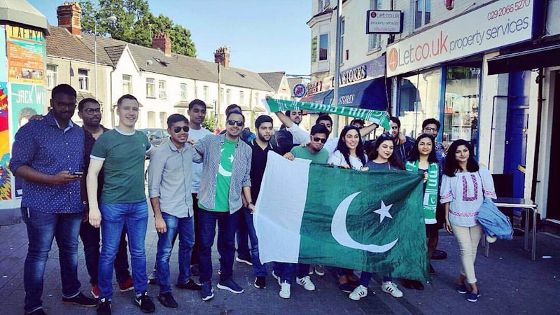 Students from the Pakistan Society celebrating in Cardiff