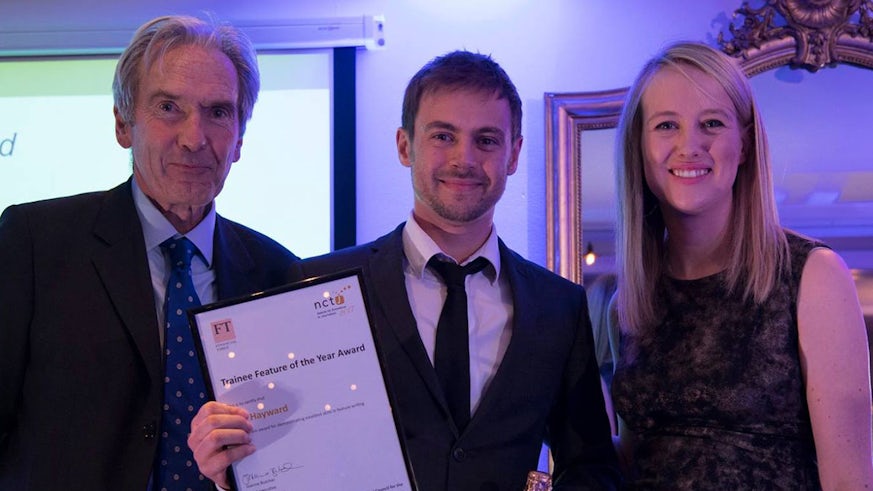  News journalist Will Hayward posing with his NCTJ excellence award 
