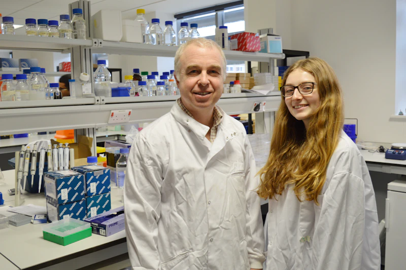 Dr Richard Clarkson and PhD Student, Anna, in the Institute Lab