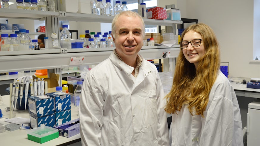 Dr Richard Clarkson and PhD Student, Anna, in the Institute Lab