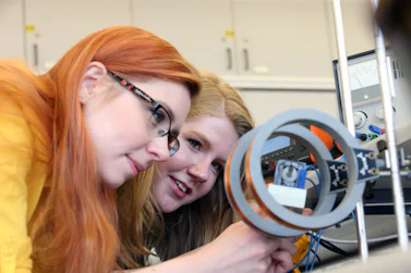 Two students working in the UG Physics lab.